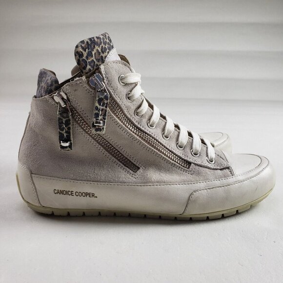 Candice Cooper High Top Sneaker Womens 7.5 EU 38 Beige Suede Side Zip Shoe Italy - Picture 1 of 11